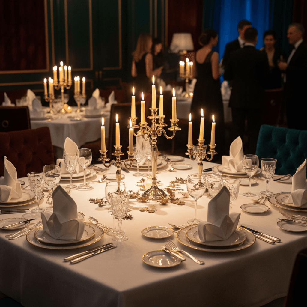 Elegantly set formal dining table for catering event