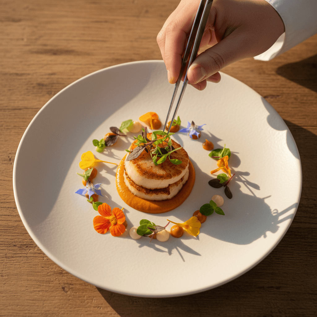 Elegantly plated appetizer with fresh garnish and micro greens
